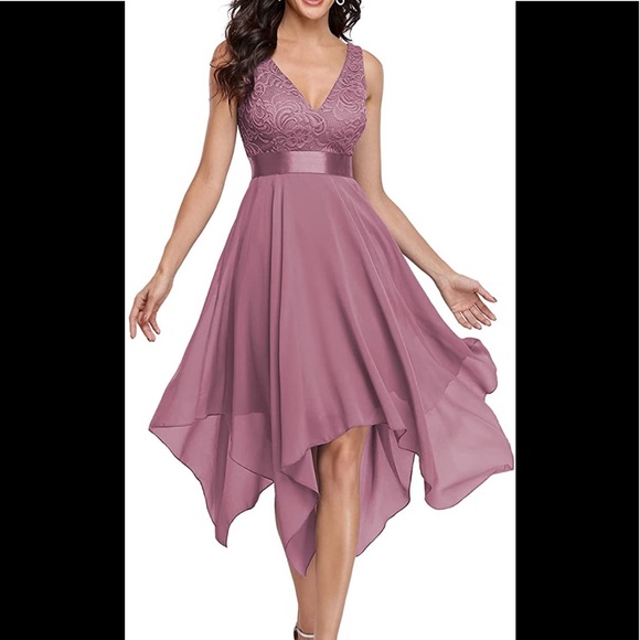 Ever Pretty Women Double V-Neck Mauve Flowy dress size S/4 - Picture 9 of 16